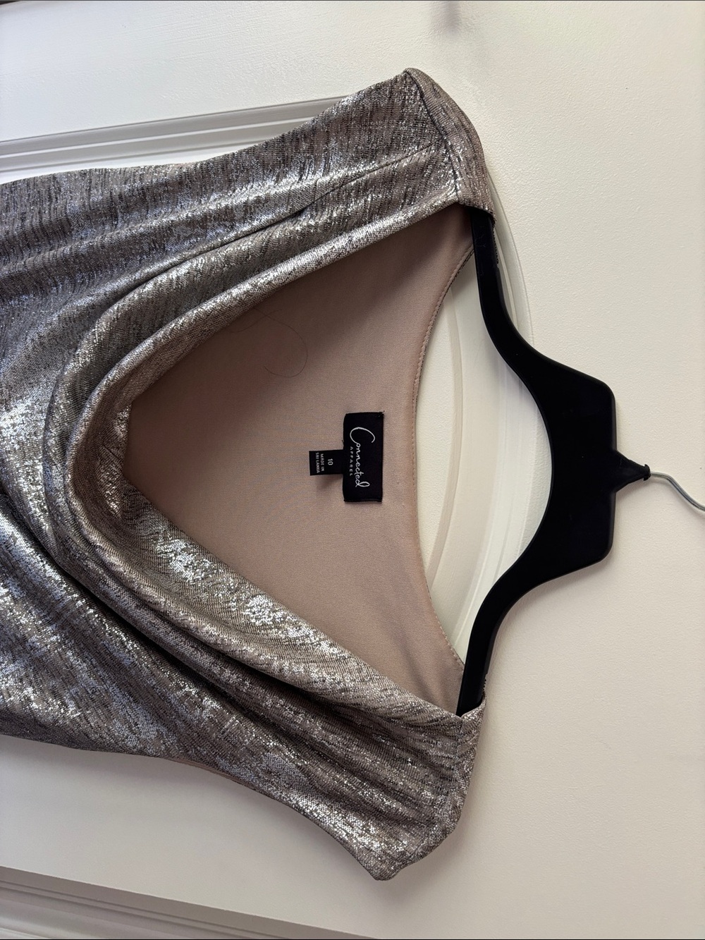 connected apparel Silver Metallic Cowl-Neck Maxi Dress - Picture 2 of 4